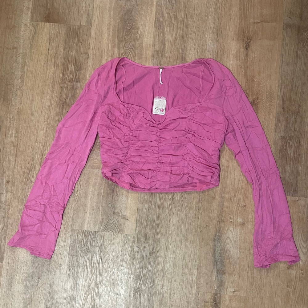 NWT Free People Pink Ruched Long Sleeve Top